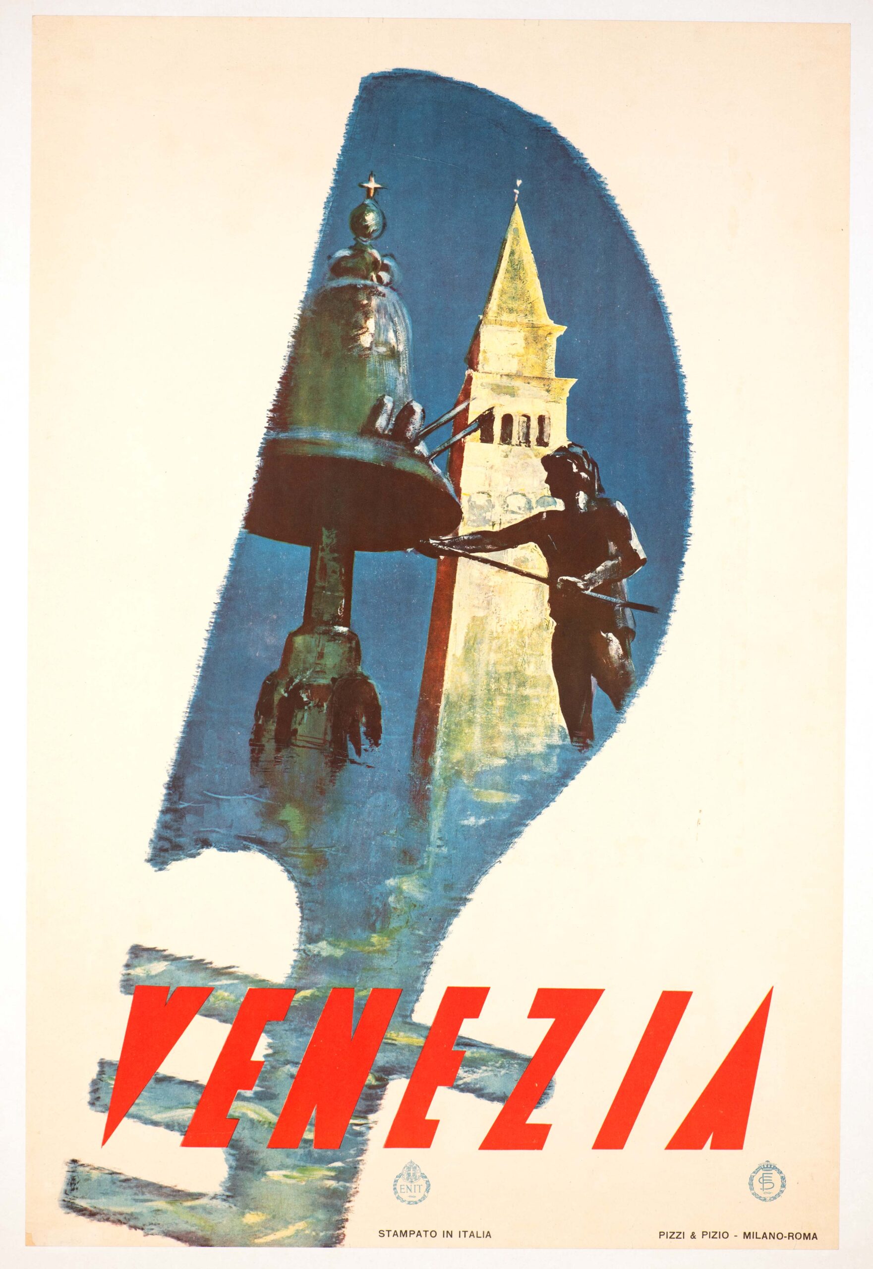 Venezia italian enit poster with Gondola c1950's