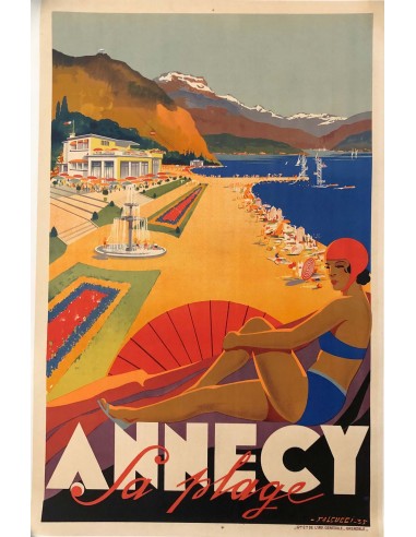 Lac D'Annecy by Robert Falcucci 1935 ORIGINAL VINTAGE FRENCH TRAVEL POSTER