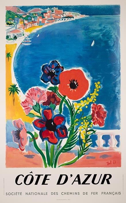 COTE D'AZUR BY TAL VINTAGE FRENCH TRAVEL POSTER