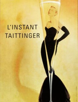 L'Instant Taitinger Champagne 1980 original vintage poster on linen