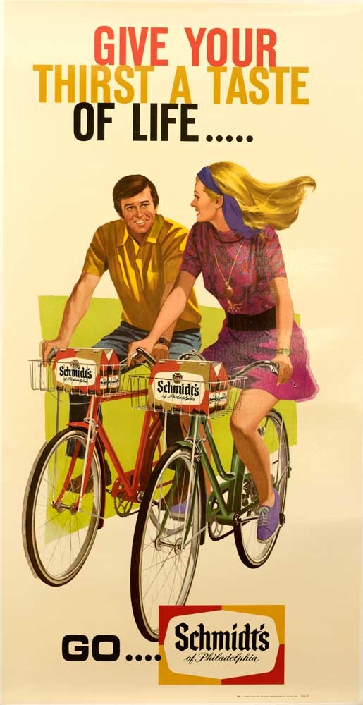 SCHMIDT BEER BICYCLES GO SCHMIDT'S ORIGINAL VINTAGE US POSTER
