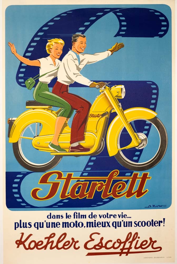 Starlett Moto Scooter c1950 original lithograph