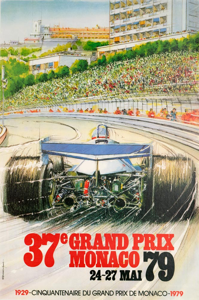 original 1979 Grand Prix Automobile of Monaco on linen