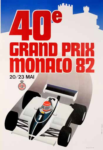 Original 1982 Grand Prix Automobile of Monaco on linen by Grognet