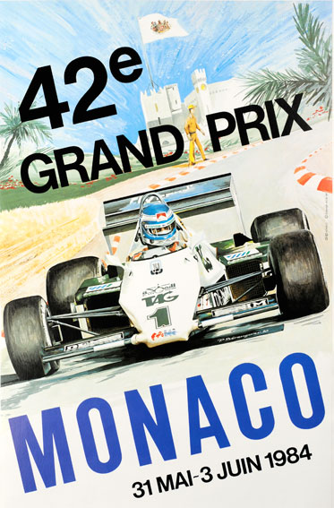 original 1984 Grand Prix Automobile of Monaco on linen by MIchael Turner