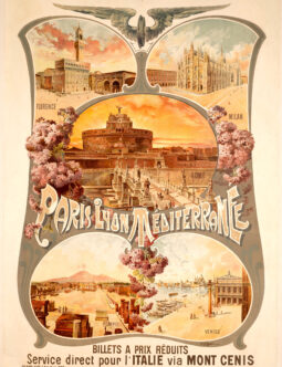 Rome, Venise, Pompeii, Milan and Florence by Carlo Cussetti 1900 PLM Railways poster