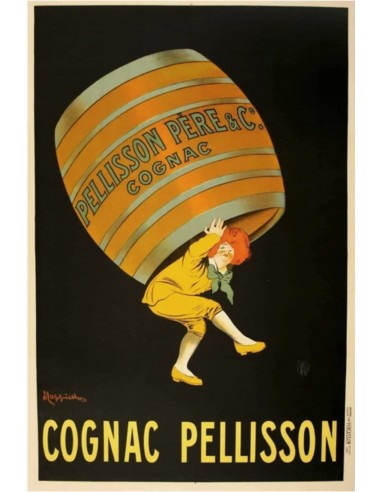 Cognac Pellisson 1907 original stone lithograph 31 x 47 inches on linen