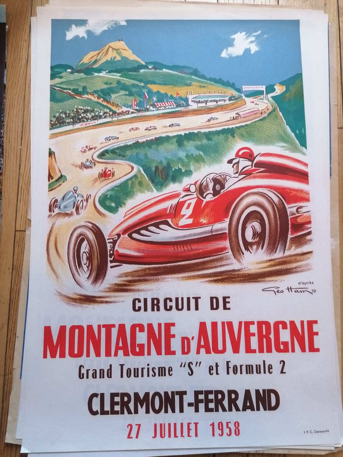 Clermont-Ferrand Montagne D'Auvergne Automobile Race poster by Geo Ham 1958 RARE ! 16x24 inches