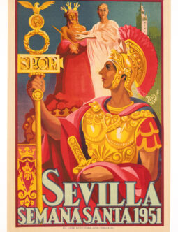 Spanish Travel Poster Sevilla Spain Semana Santa 1951 by Pablo Sebastian original lithograph Roman Legionnaire