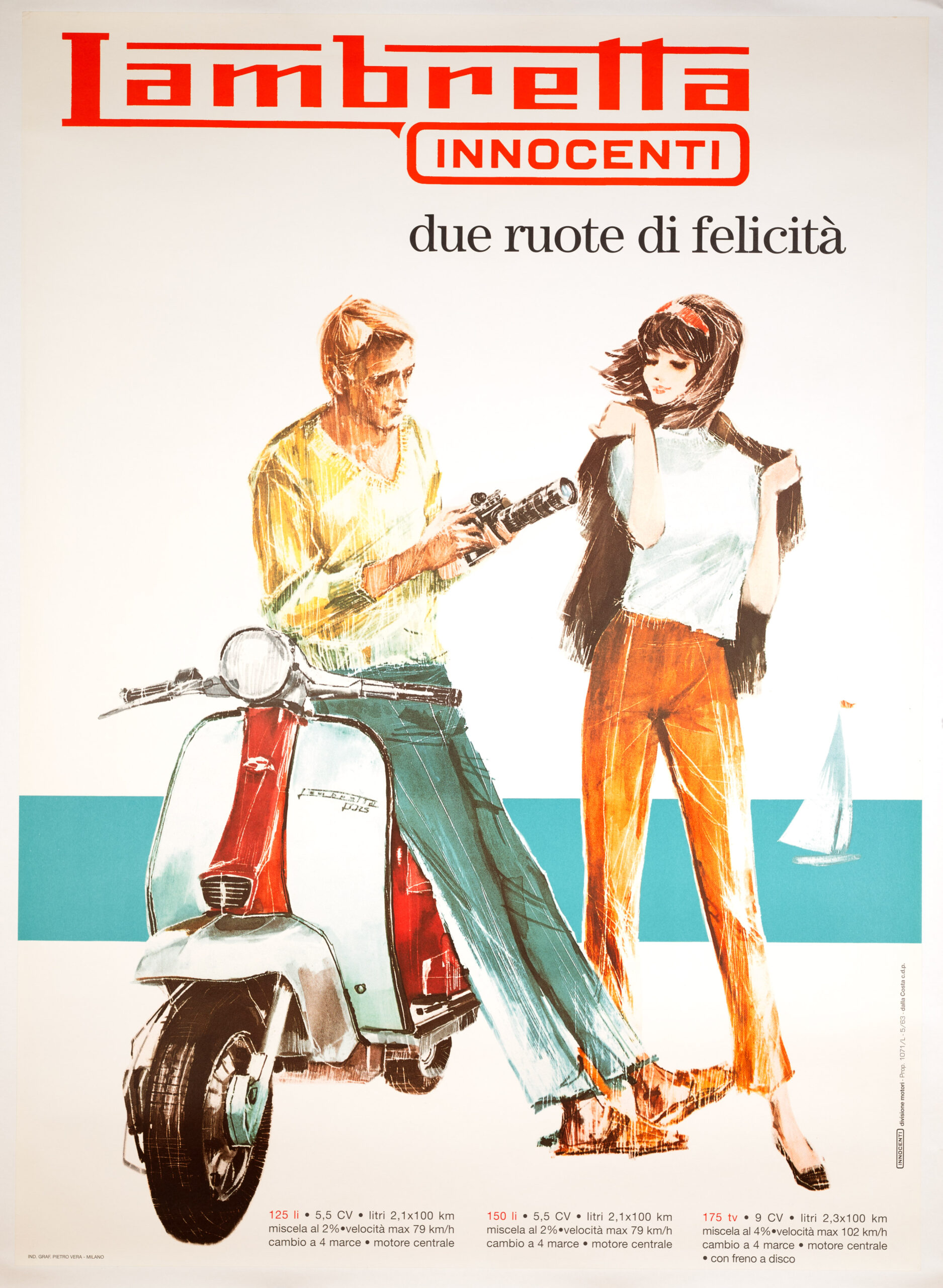 Lambretta Innocenti 1963 by Pietro Vera ORIGINAL VINTAGE Italian POSTER
