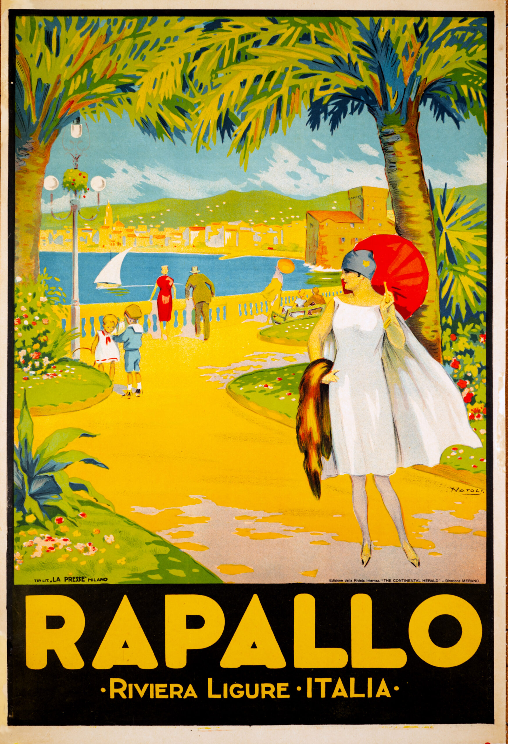Rare Italian Travel poster Rapallo by Natoli 1924 original lithograph Italian Riviera