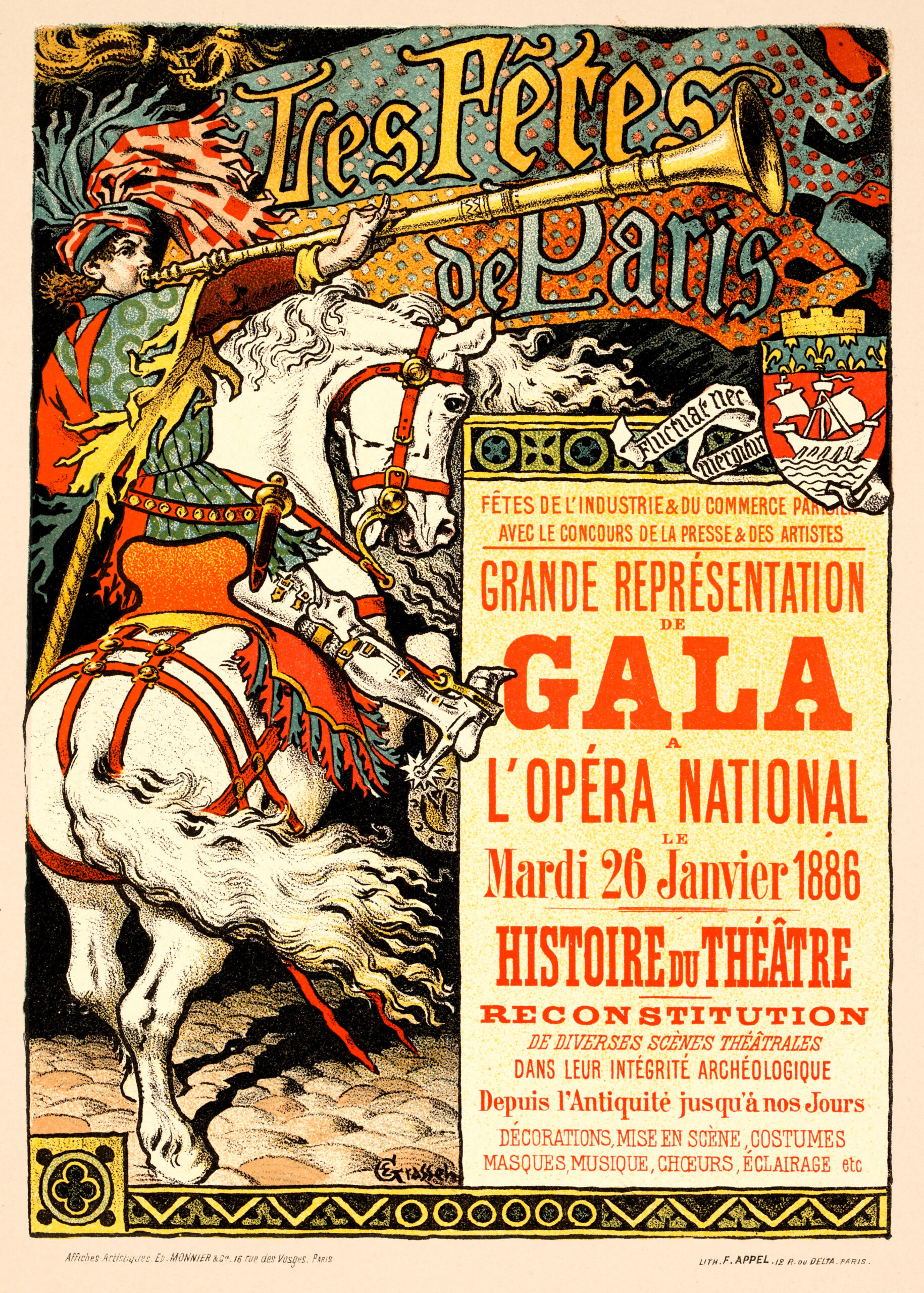 Les Fetes de Paris Eugene Grasset FOR LES AFFICHES ILLUSTREES 1896 Stone Litho