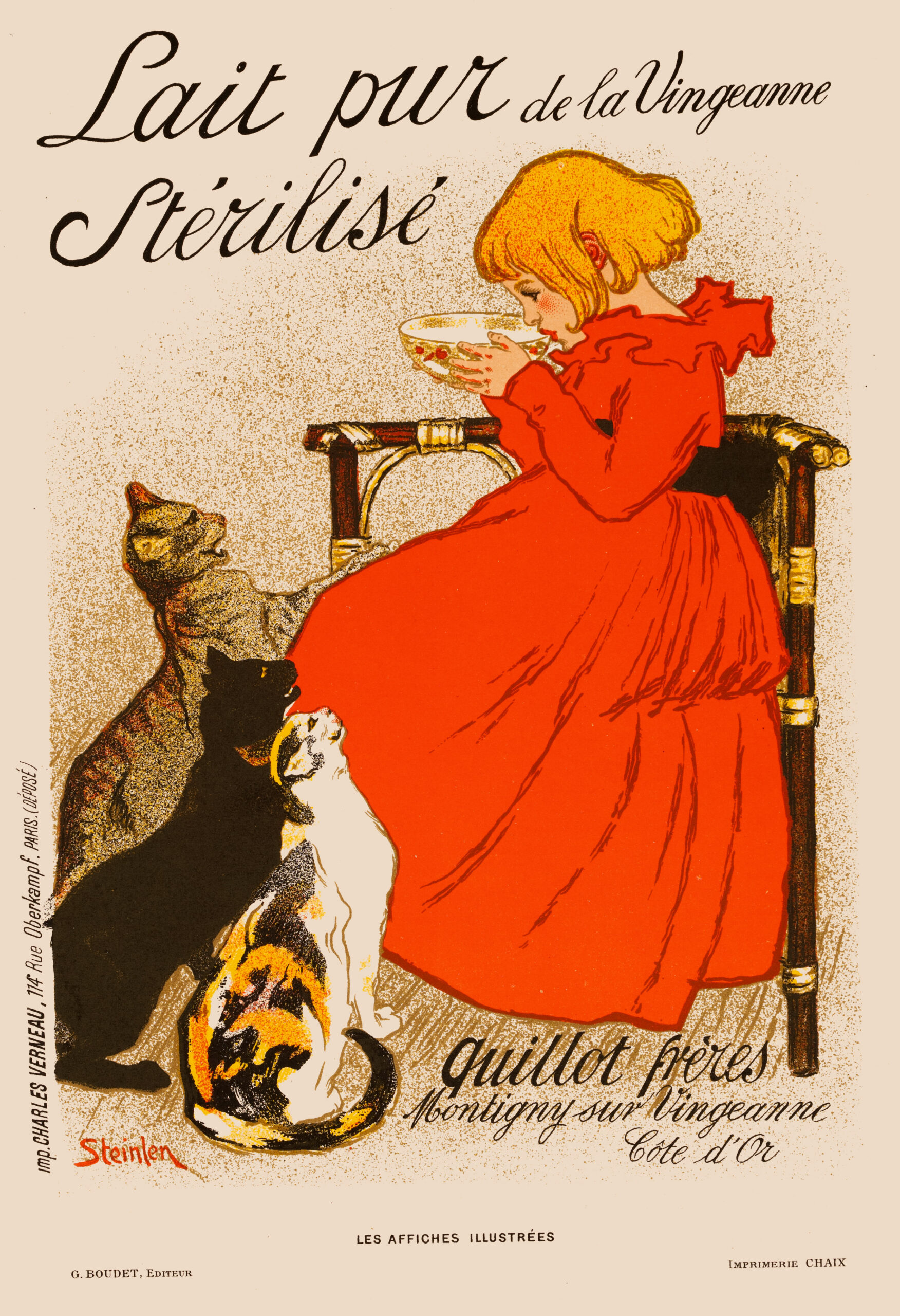 STEINLEN – LAIT PUR STÉRILISÉ – ORIGINAL 1897 CHAIX LITHOGRAPH – LES AFFICHES ILLUSTRÉES