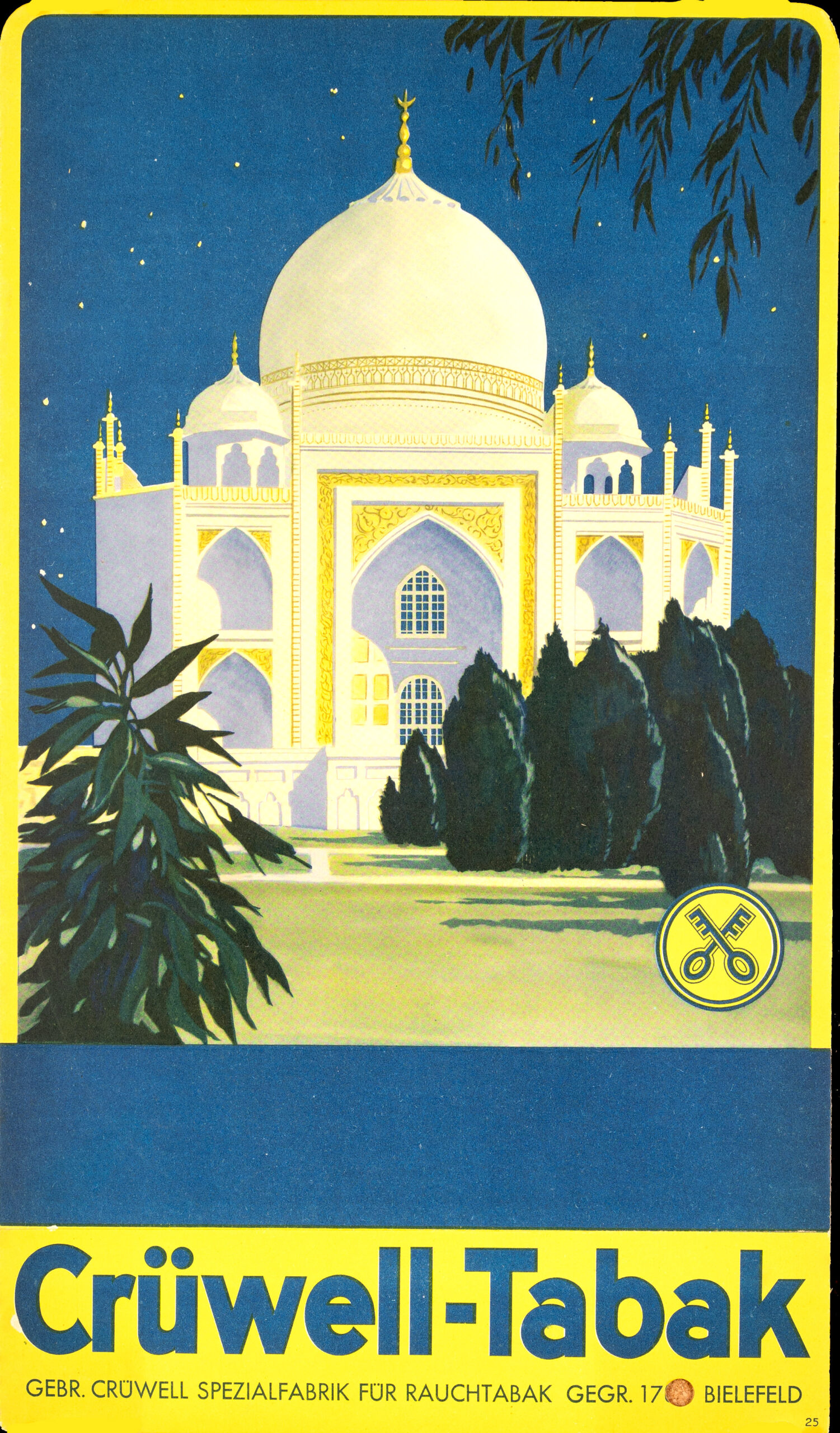 Cruwell Tabak – Taj Mahal (Germany, c.1930s) Original Tobacco Advertising Poster