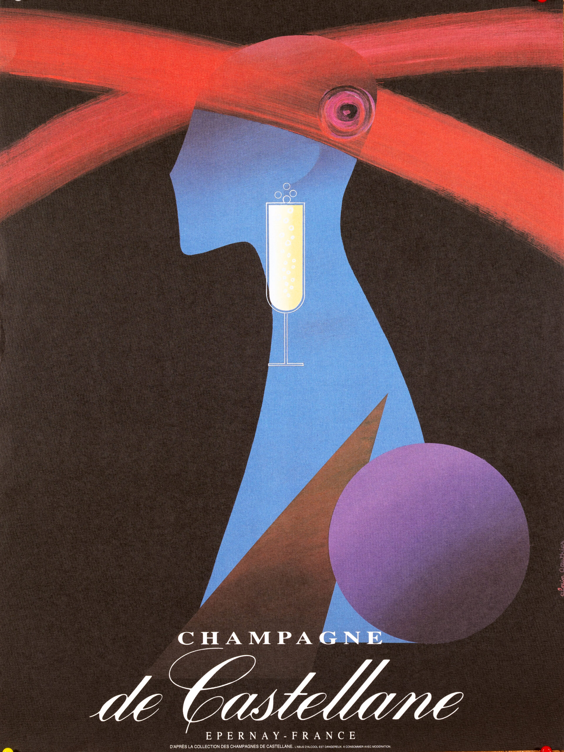 Champagne de Castellane – Alain Gauthier 1980, Offset Lithograph, 16 x 24 in
