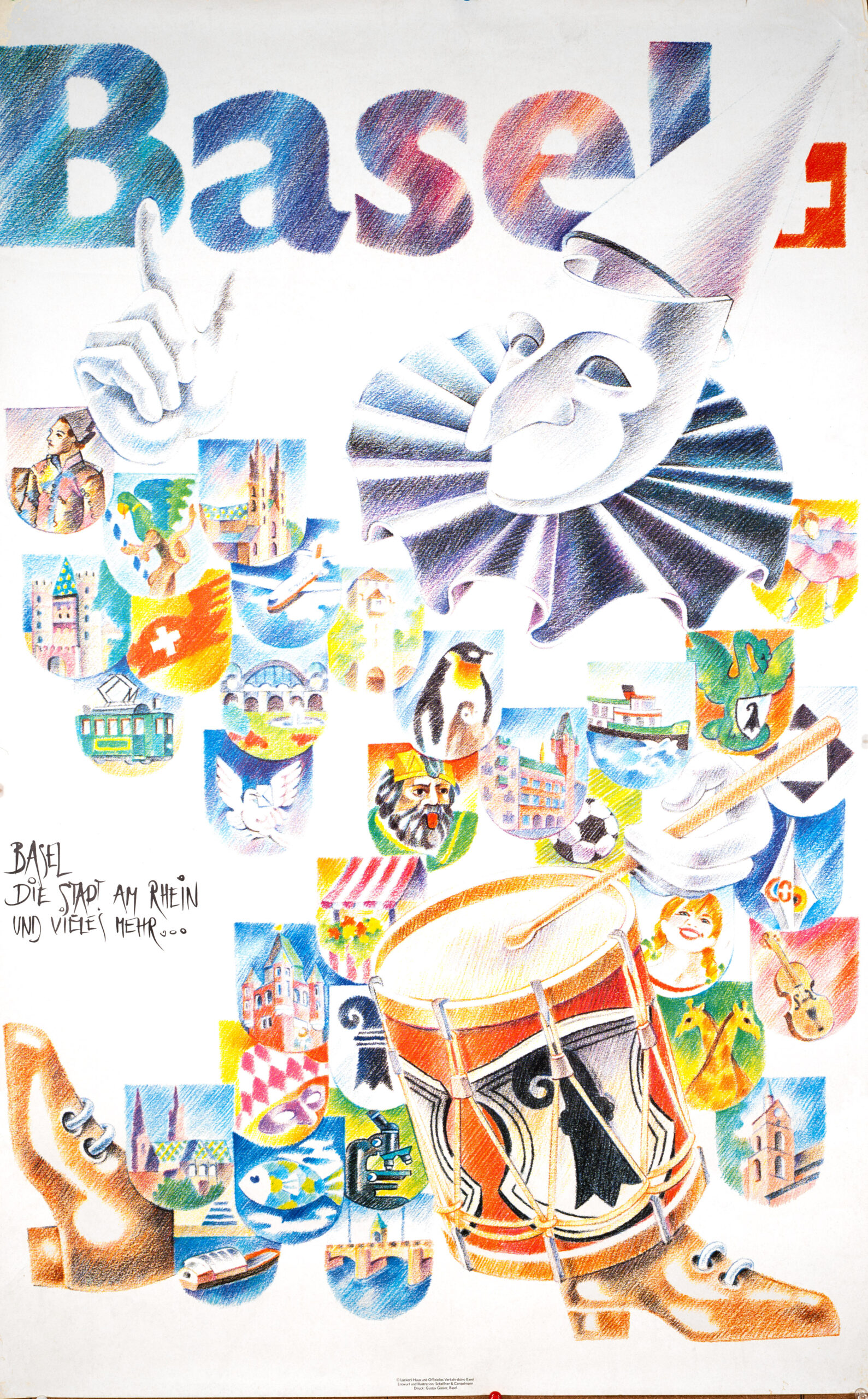 Basel – Die Stadt am Rhein und vieles mehr… by Conzelmann Schaffner, Original Swiss Travel Poster (c.1970s–1980s)