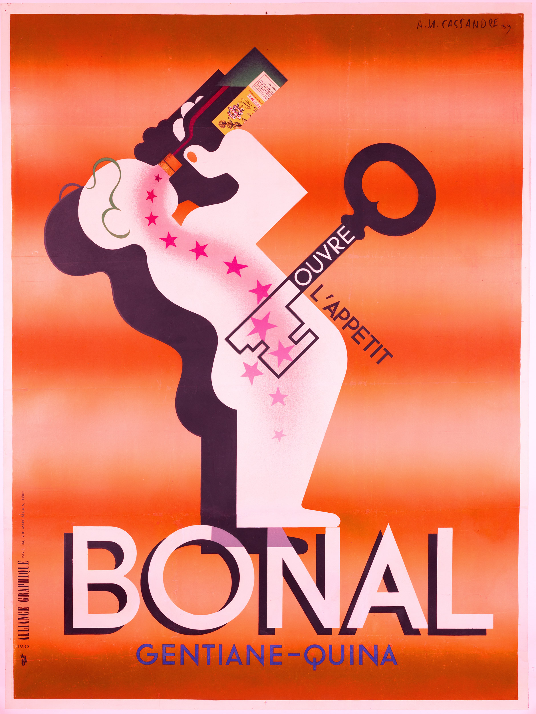 BONAL GENTIANE QUINA — A.M. CASSANDRE — c.1933 - Rarer Pink Version