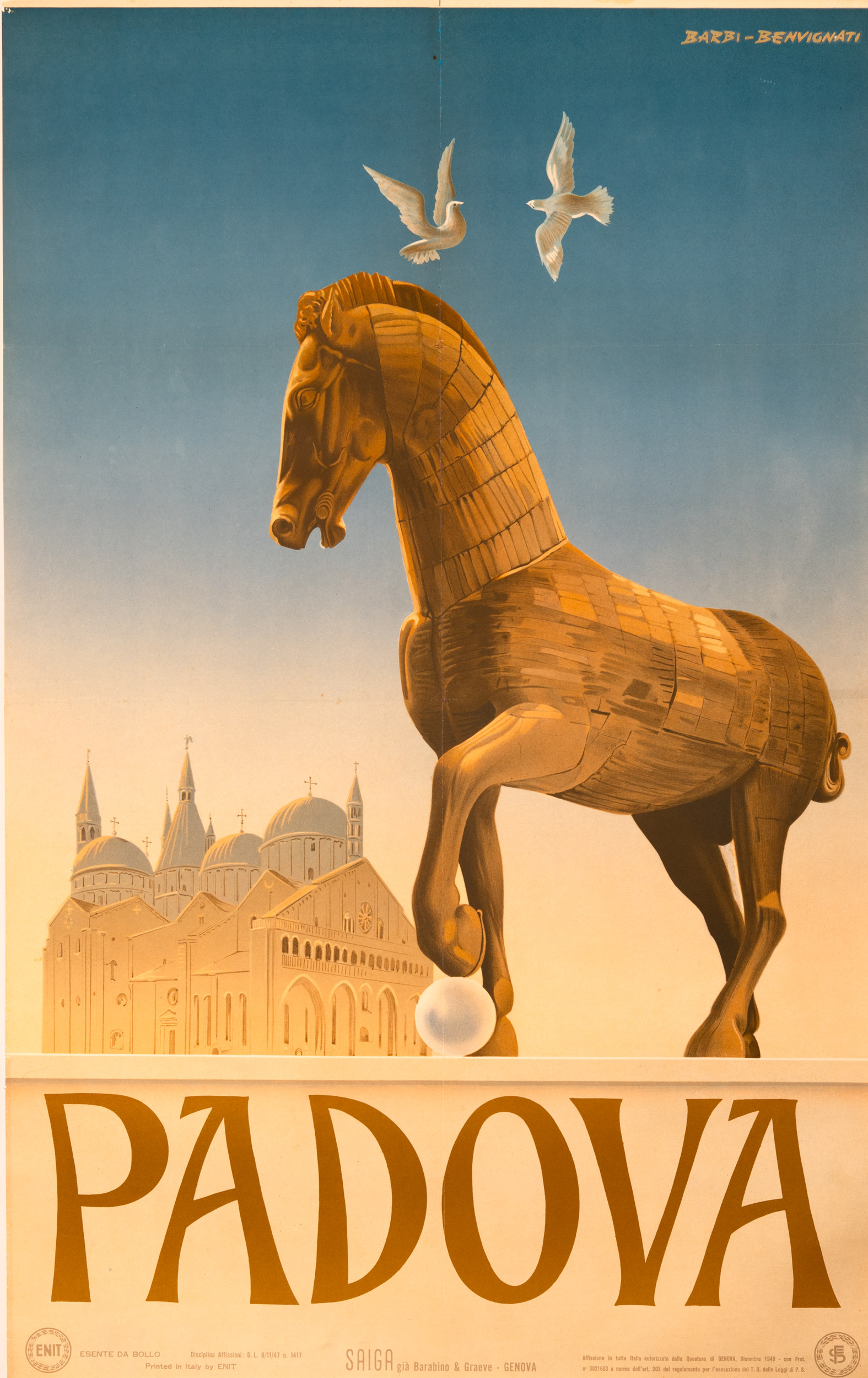 Padova by Barbi-Benvignati 1949 RARE italian enit poster Wooden Trojan Horse