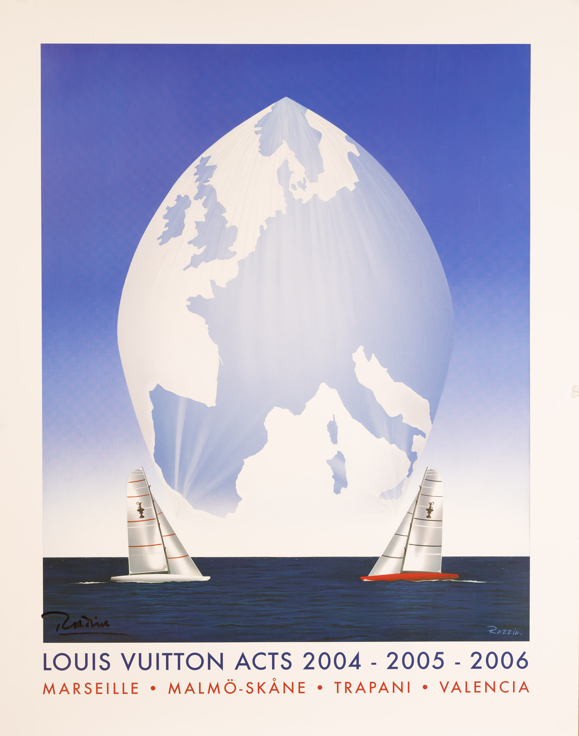 Razzia Louis Vuitton Acts 2004-2005-2006 Razzia hand signed sailing Gérard Coubouleix-Dénériaz